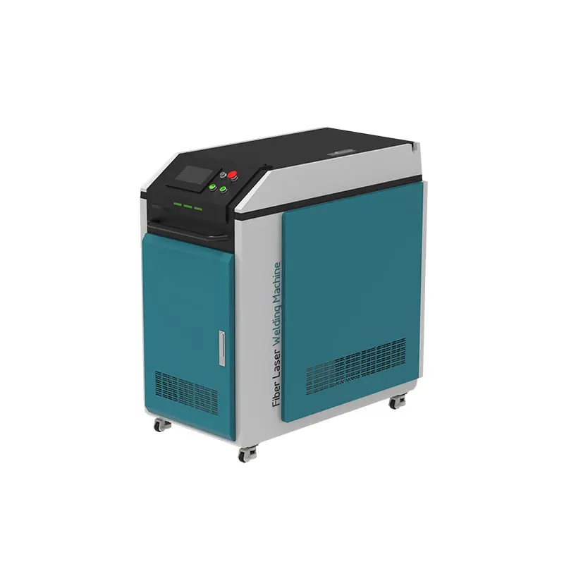Operator using handheld fiber laser welding machine on stainless steel